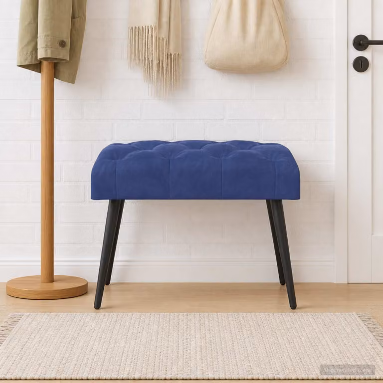Panchina moderna vidaXL in velluto blu con bottoni imbottiti L: 60 cm, P: 40 cm, H: 45 cm