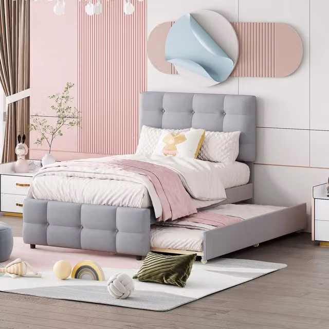 Letto imbottito singolo Minimal Grigio con testiera regolabile L/P: 90 x 200 cm