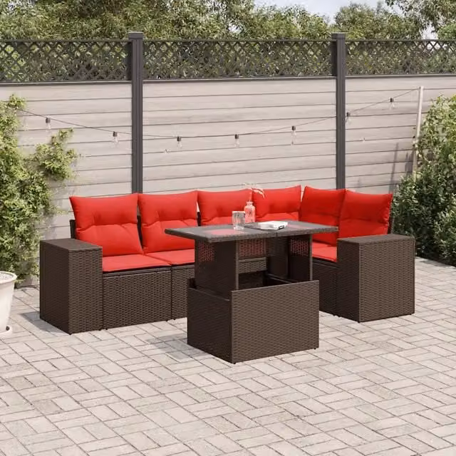 Set Divani da Giardino 6 pz con Cuscini Marrone in Polyrattan 3269154