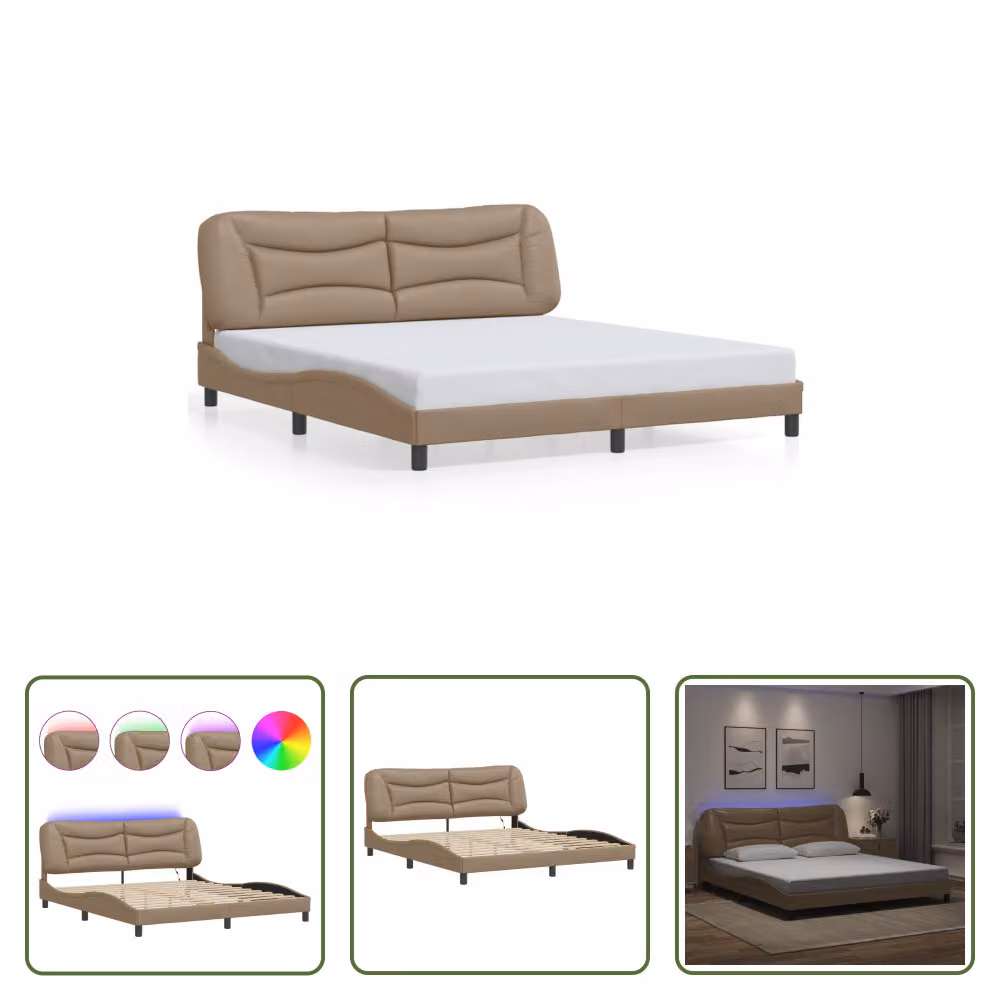 The Living Store Struttura letto con LED cappuccino-marrone 180x200 cm in ecopelle