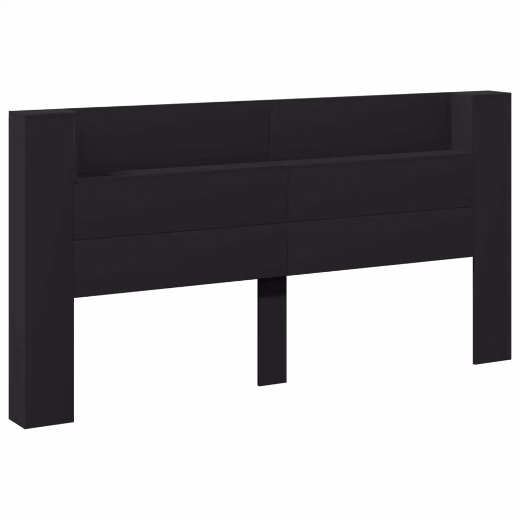 Testiera decorativa moderna vidaXL in legno multistrato nero con illuminazione integrata e mensola, L 200 x P 16,5 x H 103,5 cm – 2