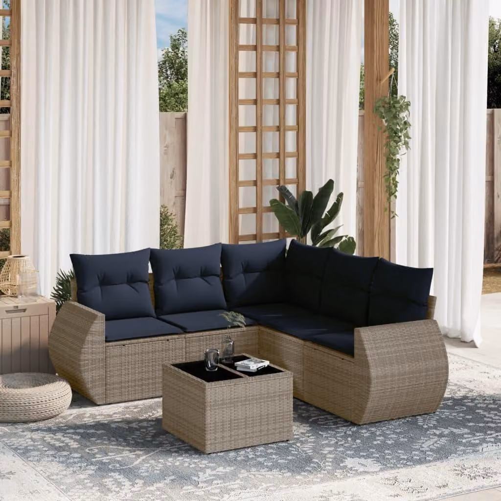 Maison Exclusive - Set di 6 divani da giardino con cuscini, grigio, polyrattan