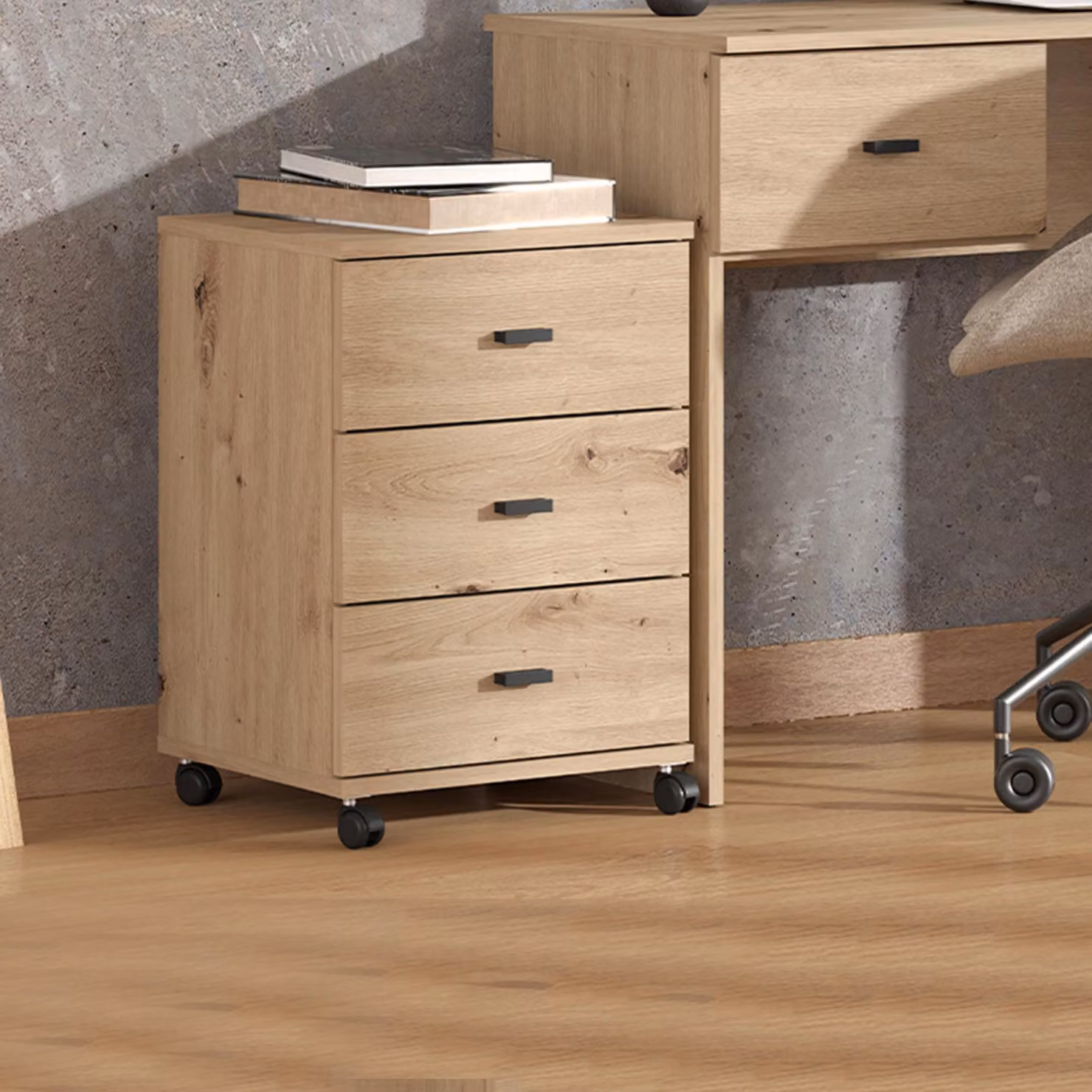 Kaza - Cassettiera, 39x35x56h cm Marrone Rovere Nodi, 3 Cassetti