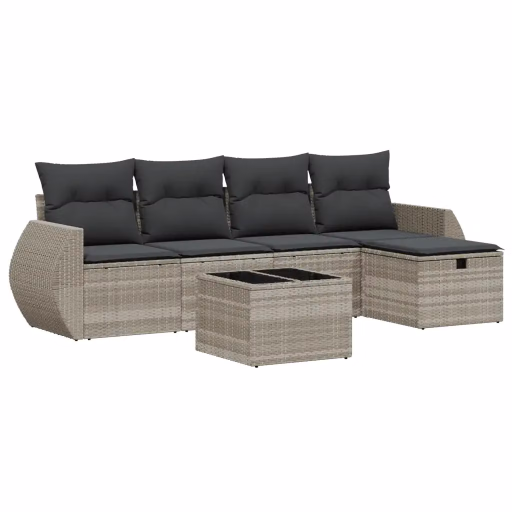 vidaXL Set Divano da Giardino a L 6pz con Cuscini Grigio con Tavolino e Ottoman in Polyrattan e Acciaio – 2