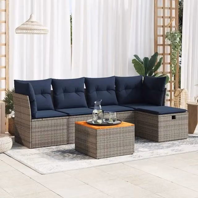 Set Divano da Giardino 6 pz con Cuscini Grigio in Polyrattan 3325757