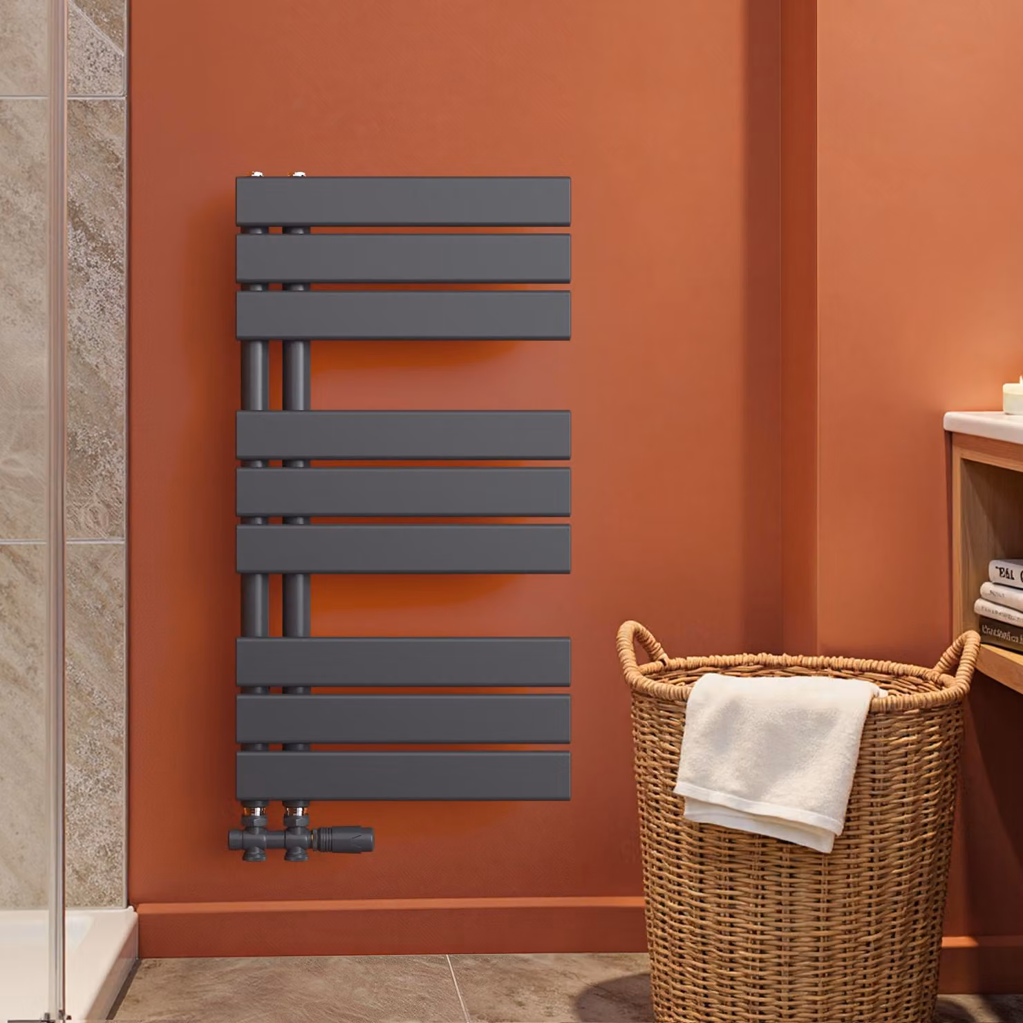 S'AFIELINA 762x400mm Radiatore da bagno Radiatore per asciugamani Radiatore a pannello piatto per bagno Attacco laterale antracite 342 Watt