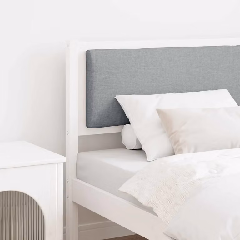 Testiera per letto imbottita vidaXL in legno di pino massello e tessuto, colore bianco, stile minimalista