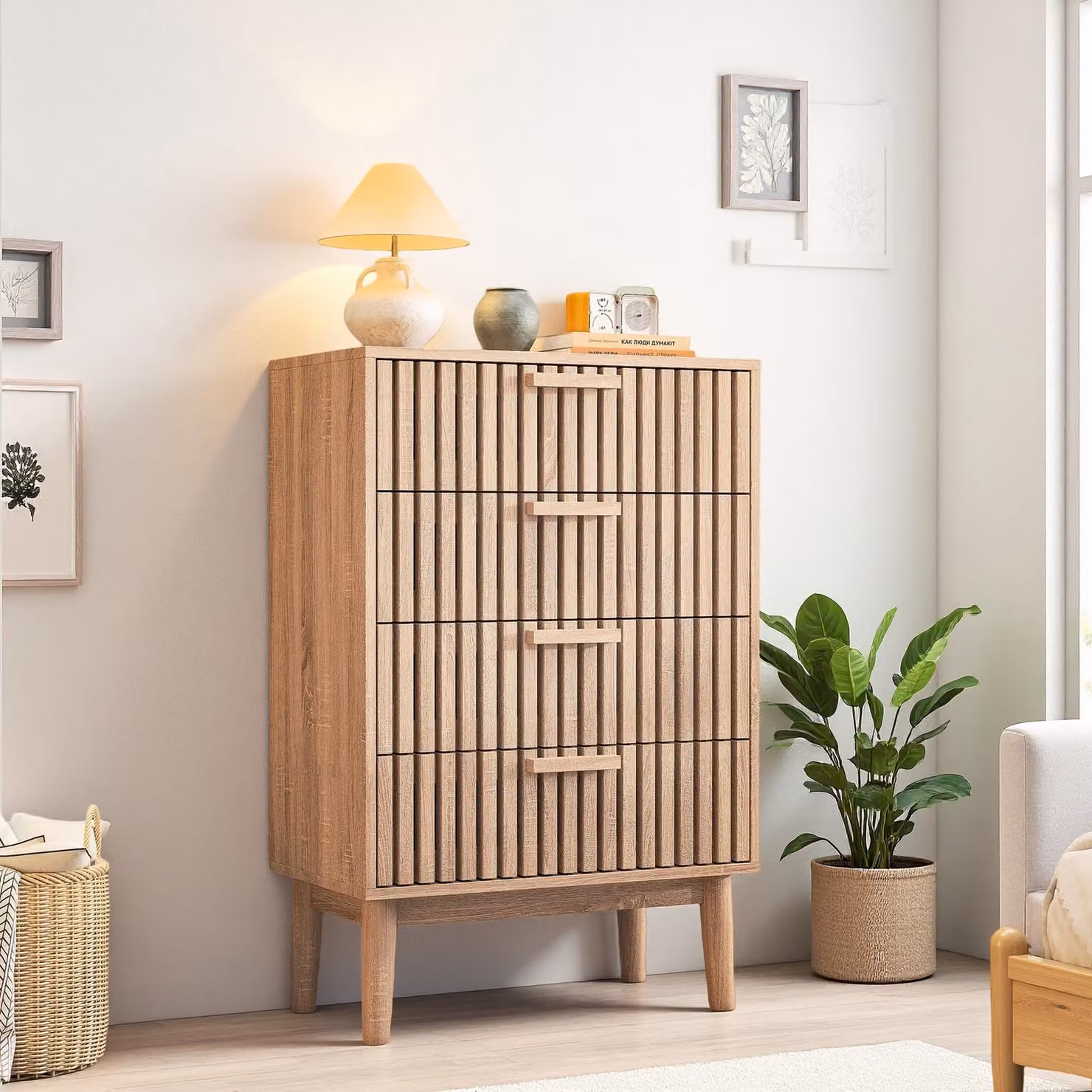 Cassettiera UnboxG 4 cassetti, colori legno / naturale, mobili per camera da letto o soggiorno