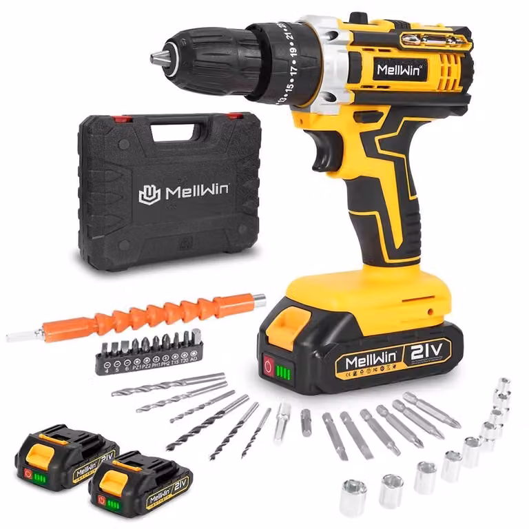 Trapano avvitatore a batteria - Set di trapani avvitatori da 18V - Coppia di serraggio di 45 Nm - 25+3 livelli di coppia - 2 velocità: 0-450/0-1500 giri/min - 3 funzioni - Set con 2 batterie