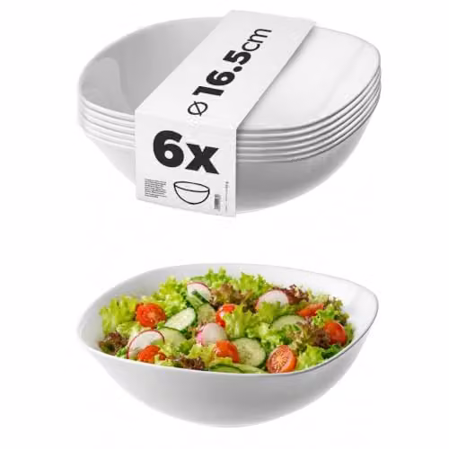 KADAX Set di 6 ciotole da dessert bianche da 16,5 cm, ciotole quadrate per snack, insalata e dessert, ciotole da zuppa, ciotole da portata moderne (bianco)