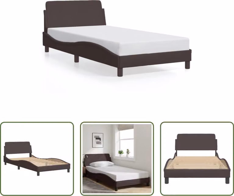 The Living Store Struttura letto con testiera in tessuto marrone scuro 100x200 cm