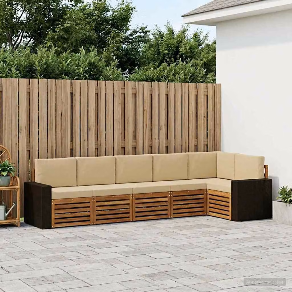 Set di divani da esterno vidaXL 6 pz in legno di acacia con cuscini beige e bianco per giardino e terrazza