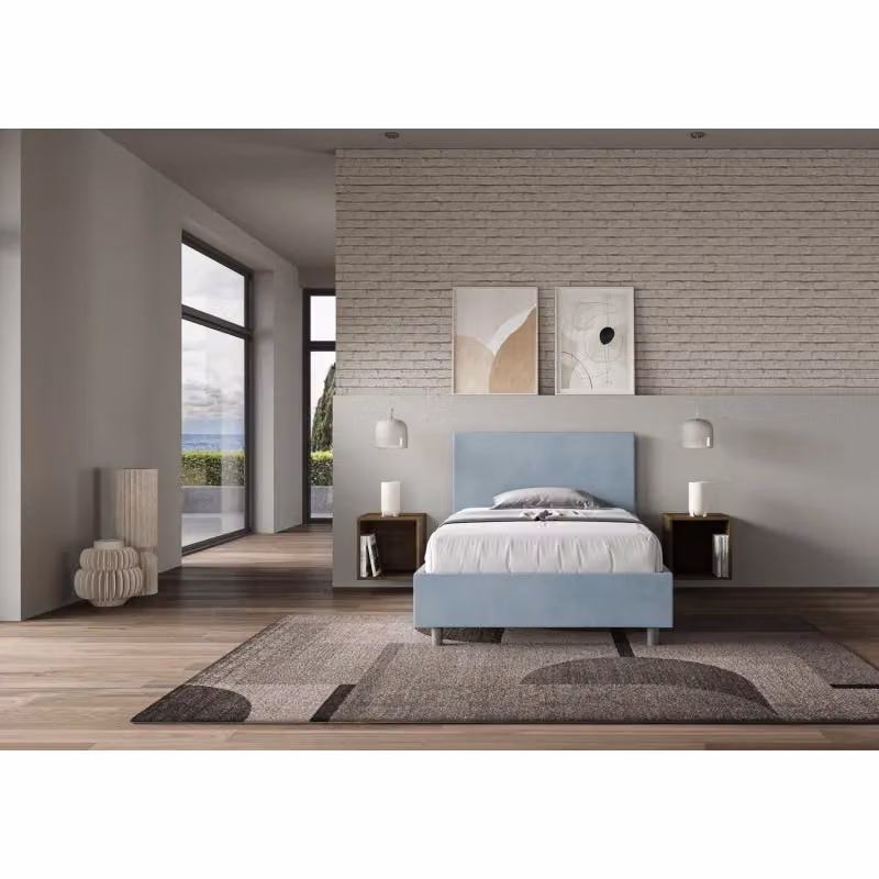 Letto imbottito Adele Ityhome con contenitore in microfibra Azzurro L: 110 cm, P: 190 cm, H: 125 cm – 2