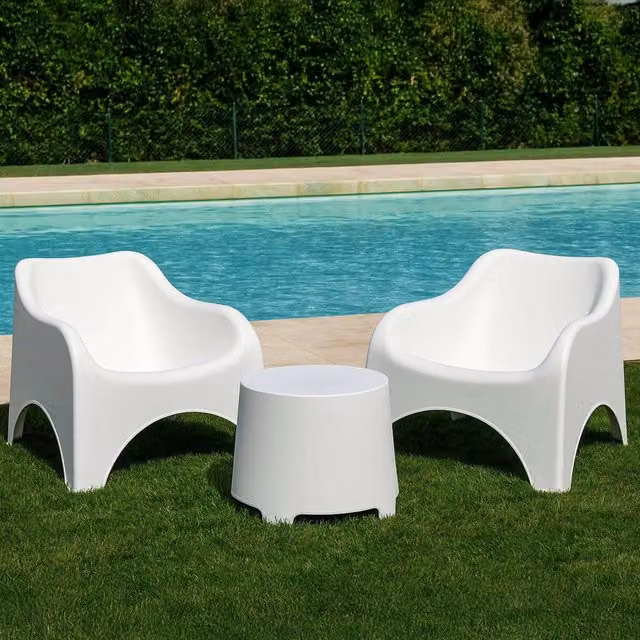 Set Salotto da Esterno Cormons DMORA Bianco con Poltrona Lounge e Tavolino da Giardino