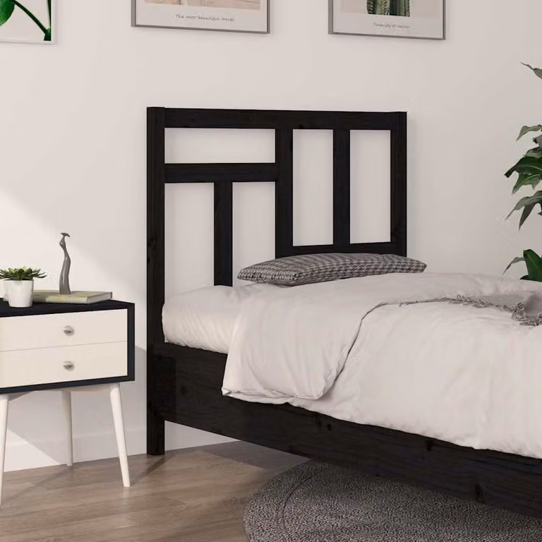 Testiera per Letto vidaXL in Legno Massello di Pino, Nera, L: 95,5 cm, P: 4 cm, H: 100 cm