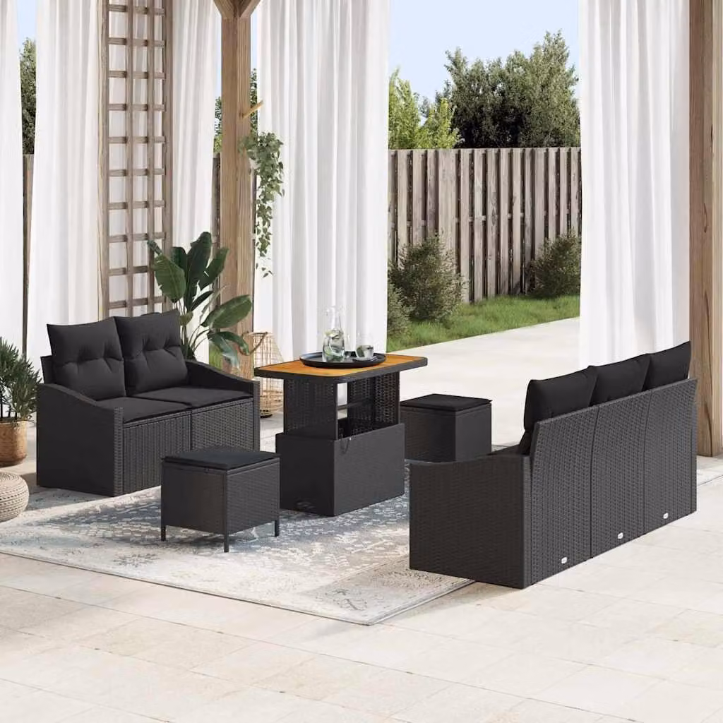 Maison Exclusive - Set da giardino composto da 8 pezzi, divano in rattan sintetico nero