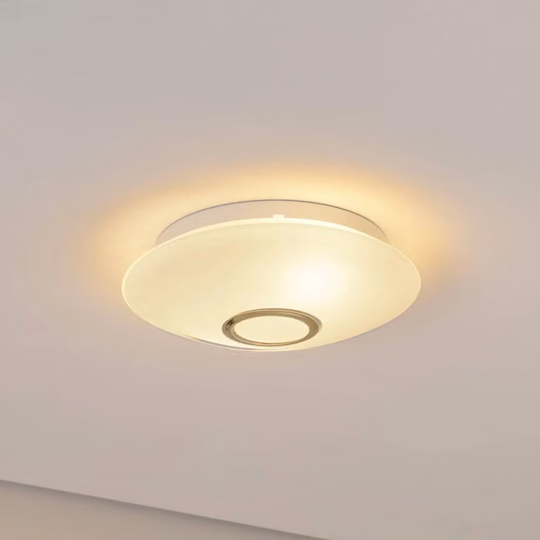Plafoniera soffitto Cyril Argon, dimmerabile, Bianco / Opale, Soggiorno / Sala da pranzo, Vetro, Plafoniera