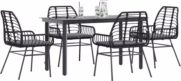 Maison Exclusive - Set da Pranzo da Giardino con Cuscini 5 pz Polyrattan Vetro