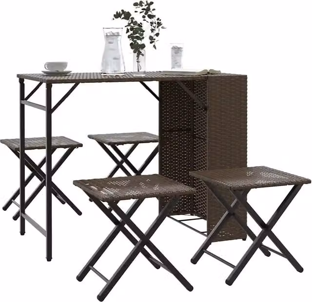 Set da giardino vidaXL in polyrattan marrone composto da 5 pezzi con piano pieghevole per esterno