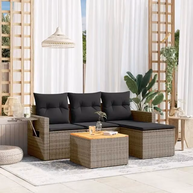 Set da giardino moderno vidaXL in polyrattan grigio composto da 5 pezzi con cuscini inclusi – 1