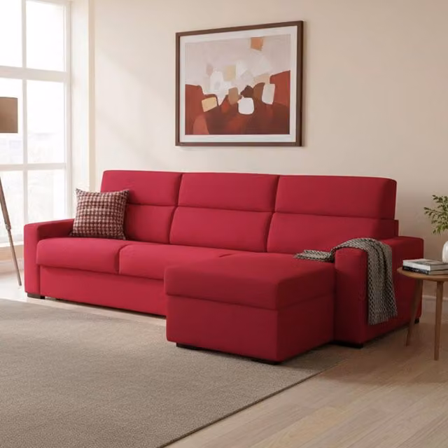 Divano Letto Celleno DMORA con Penisola Sfoderabile Made in Italy, Rosso, L/P/H: 280 x 160 cm