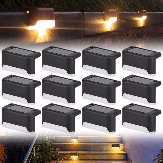Luci solari da esterno - Illuminazione impermeabile - Per vialetti, giardini, scale, balconi, decorazioni - Luce bianca calda - Nero - Set da 12 pezzi