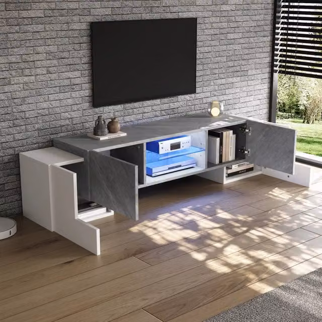 Mobile TV con Bluetooth LED - Zephmum- 180x40x46.5cm- Bianco e grigio