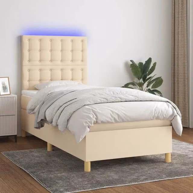 Letto Ibrido con Materasso vidaXL in Tessuto Beige e Bianco con Illuminazione LED e Porta USB L/P/H: 80 x 200 x 128 cm
