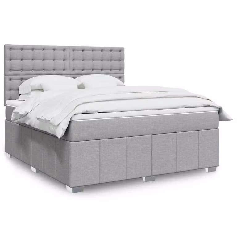 vidaXL Letto Ibrido con Giroletto a Molle e Materasso in Tessuto Grigio e Bianco L/P/H: 180 x 200 cm