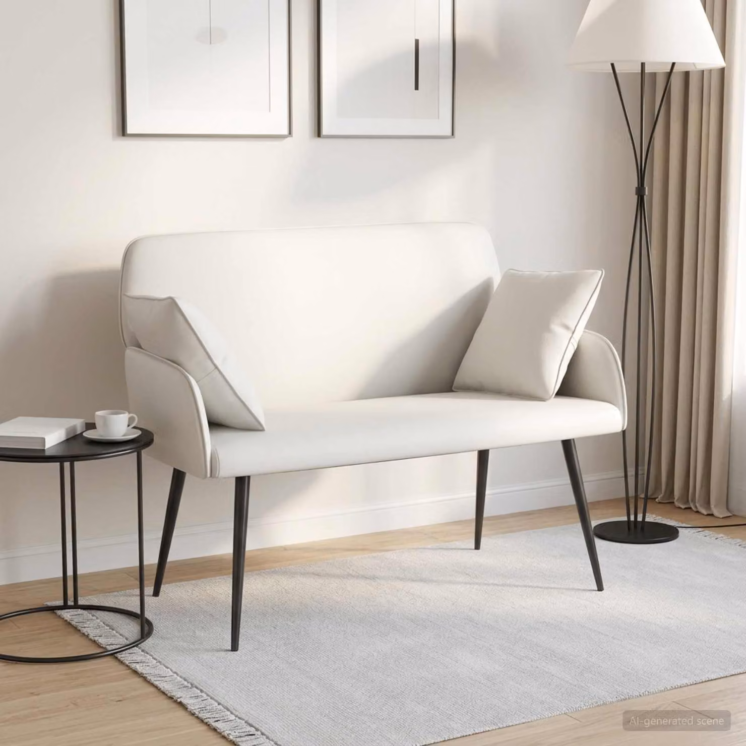 Divano a 2 posti vidaXL in similpelle bianco con gambe in metallo e cuscini inclusi L: 115 cm, P: 86 cm, H: 58 cm