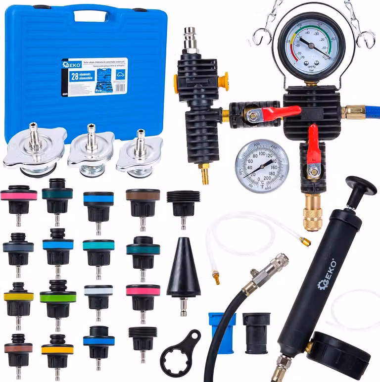 GEKO Tester di pressione per radiatori e sistemi di raffreddamento, set da 28 pezzi - G02678
