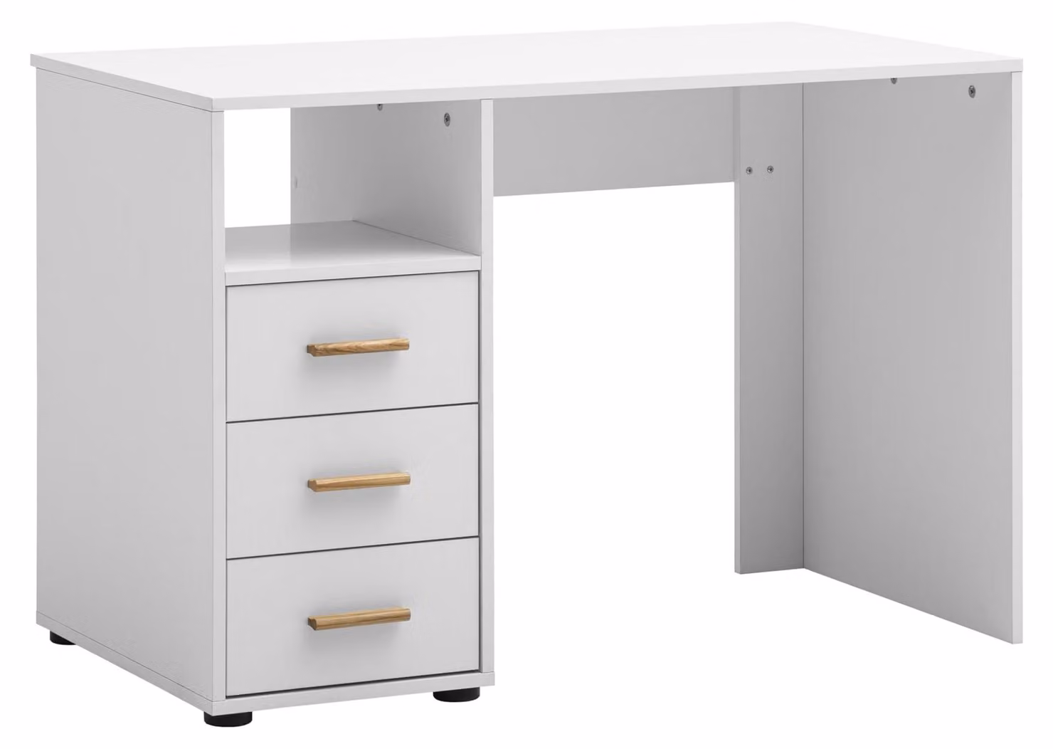 Scrivania con 3 cassetti, finitura bianco opaco, dimensioni 109x58x74 cm