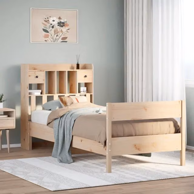 Giroletto con libreria vidaXL in legno di pino naturale senza materasso L: 75 cm, P: 190 cm – 1
