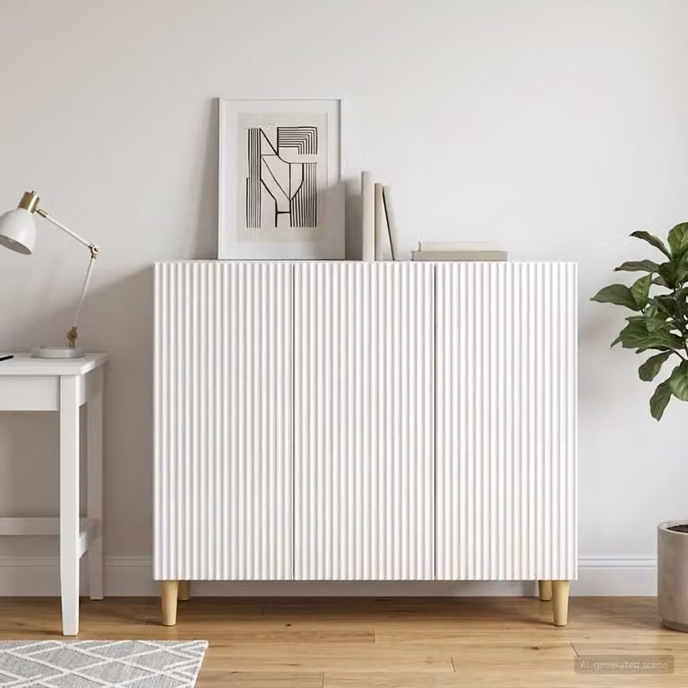 Credenza moderna vidaXL in legno MDF bianco lucido L: 89 cm, P: 34,5 cm, H: 80 cm