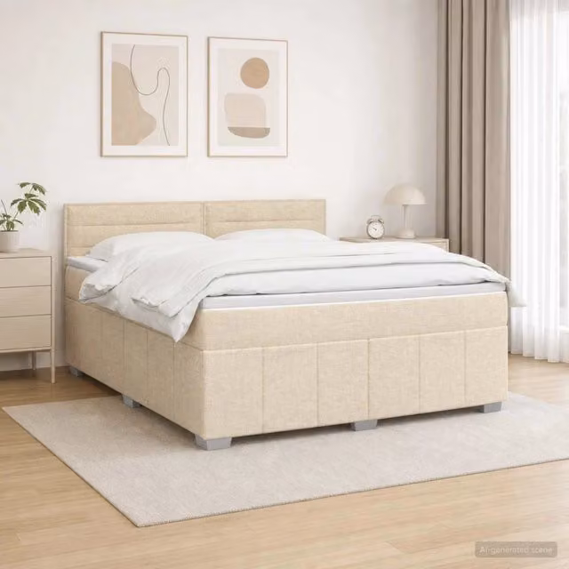 Letto Box Spring vidaXL con Materasso a Molle Pocket e Illuminazione LED, Colore Beige e Bianco, L/P: 140 x 200 cm