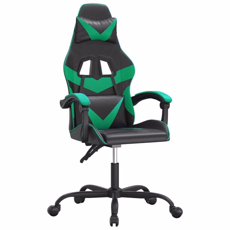 Sedia da Gaming Girevole Nera e Verde in Pelle finta