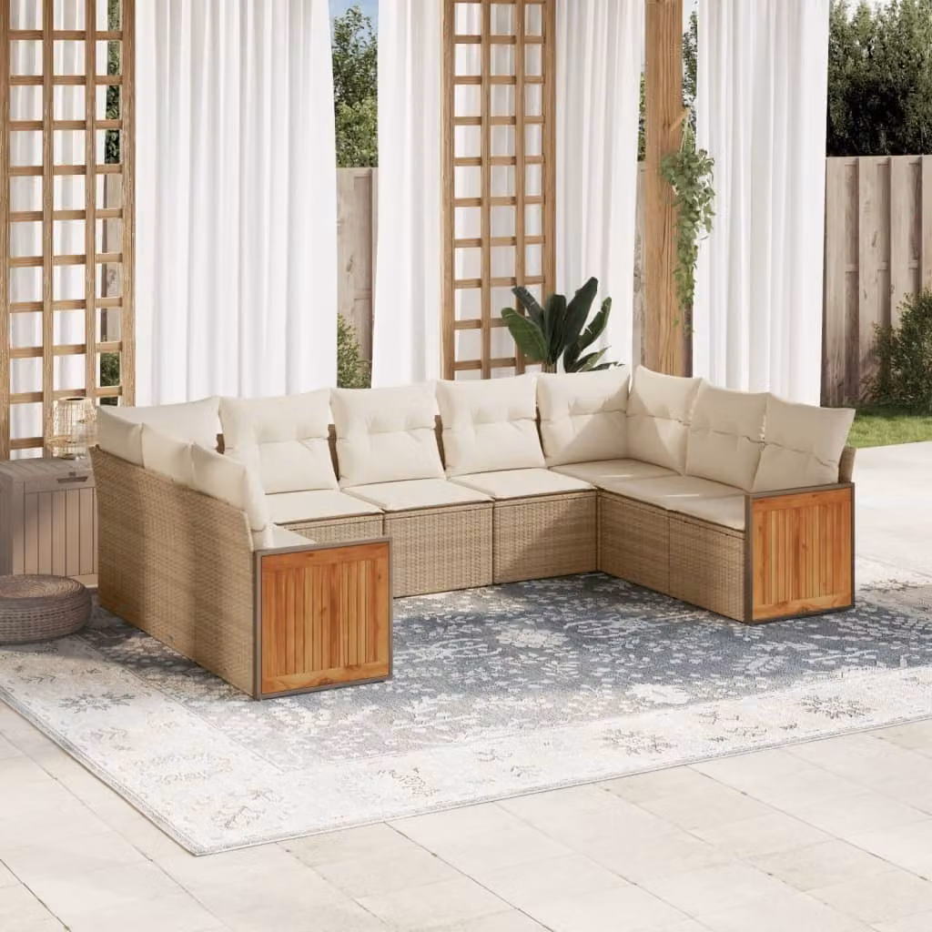 Maison Exclusive - Set Divano da Giardino 9 pz con Cuscini Beige in Polyrattan