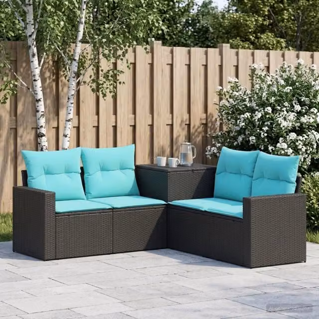 Set di divani 5 pz Nero e Blu 182,5 x 182,5 x 85 cm 3447850