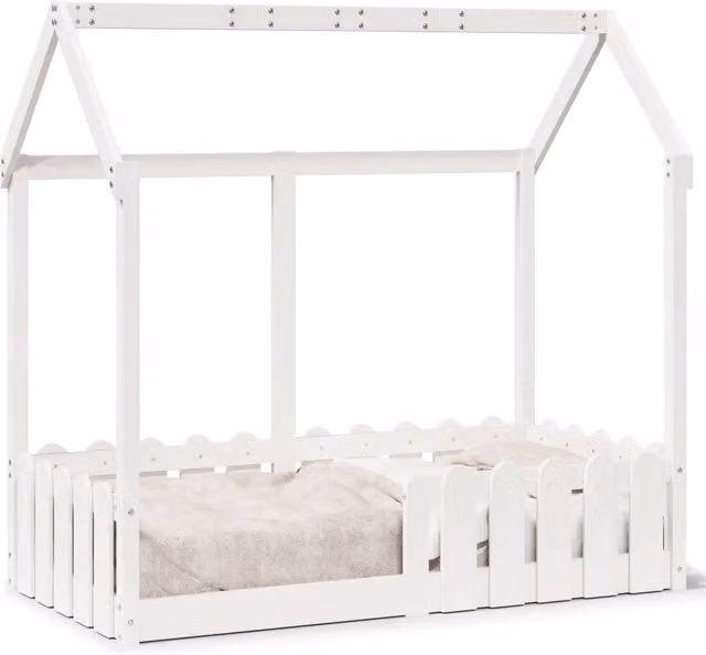 Giroletto Casetta Bambini | Letto Infantile | Lettino Bianco 70x140 cm Legno Massello Pino