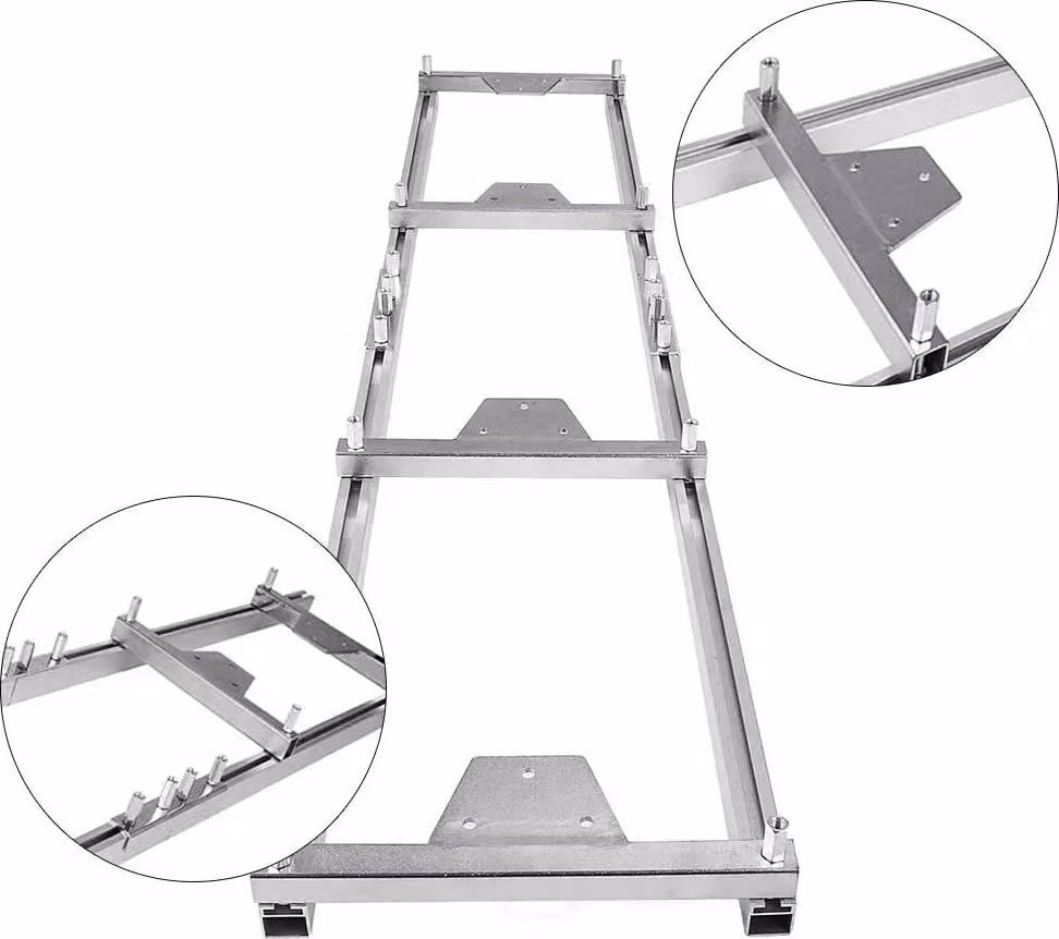 Guide per seghe a catena - Set di guide - 270 cm in alluminio - 4 piastre di fissaggio in legno - Connettore per scala - Orizzontale - Grigio