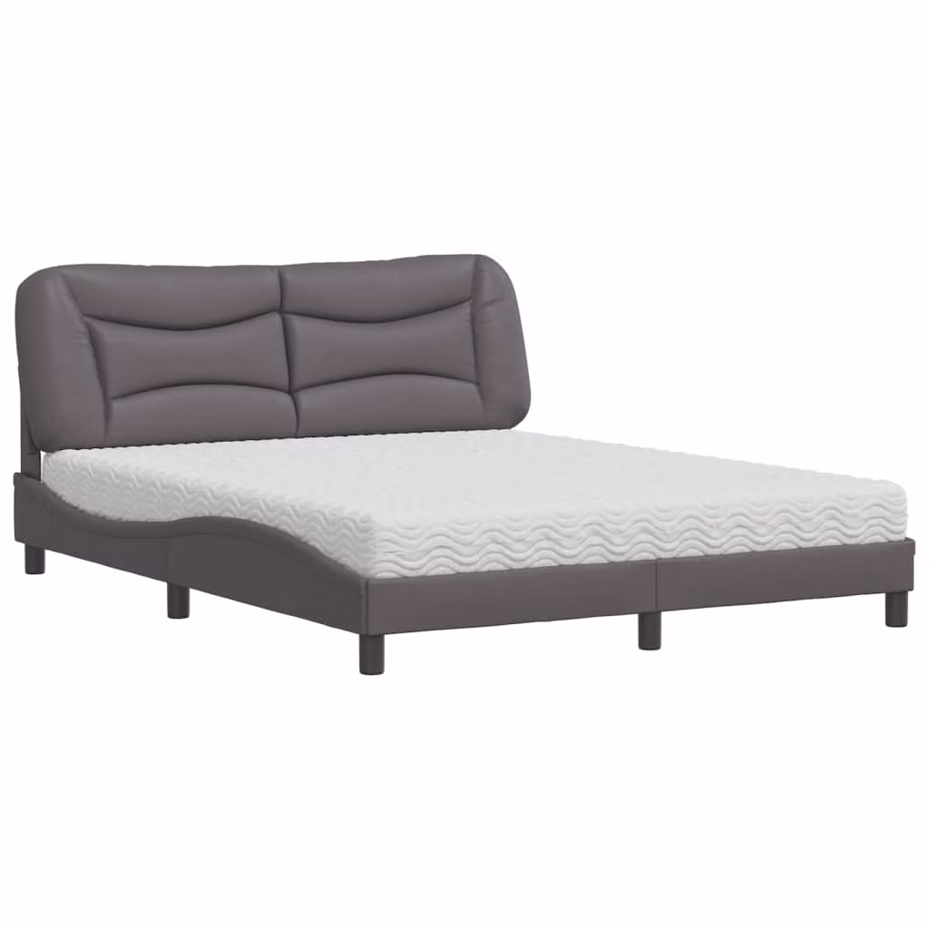 Letto con Materasso Hvar Grigio 160x200 cm in Pelle finta