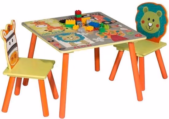 Casa per Bambini con 2 Sedie Animali - Mobili per Bambini, Tavolo, Piccolo Tavolo - per Bambino, Prescolare e Bambino - Legno - Colorato / Animali
