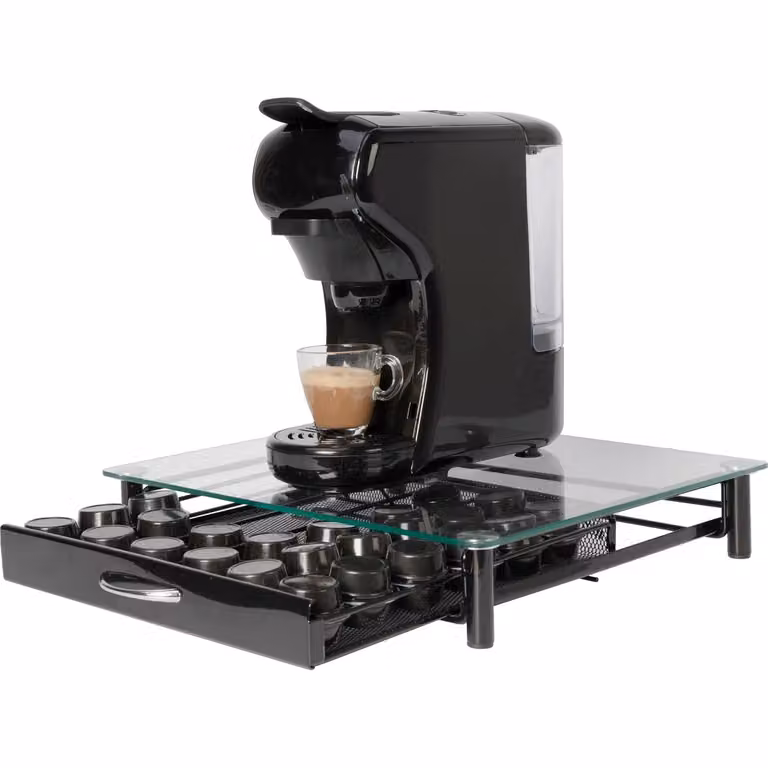 Portacapsule Gusto Casa in metallo e vetro nero, capacità 30/72 posti, H 8,8 x L 39 x P 34,6 cm