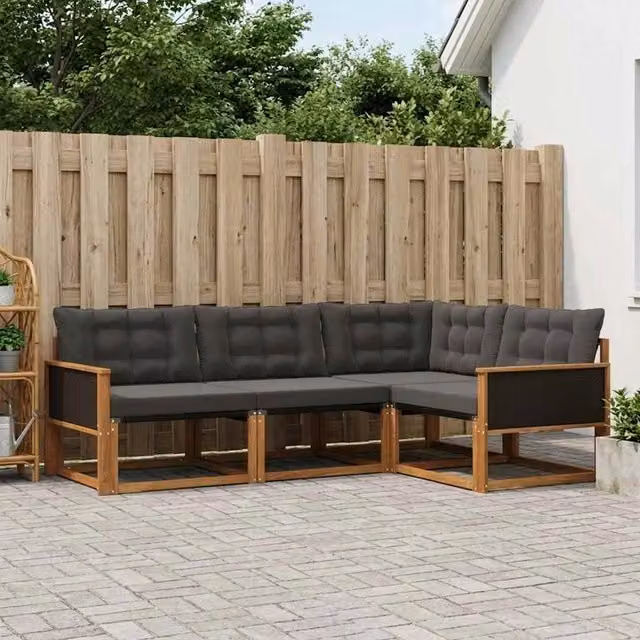 Set di divani da esterno 4 pz Naturale e Nero 3381384