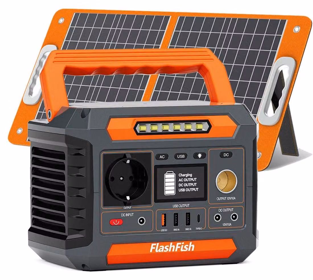 Stazione di ricarica portatile - Set generatore solare P66A - 200 W CA (400 W di picco) - 144,3 Wh Li-Ion - Pannello solare da 60 W - USB QC3.0 e Type-C da 18 W - Spina UE
