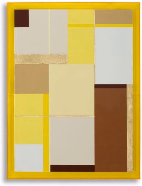 Stampa su tela astratta geometrica in stile Bauhaus di Vikasa Home, multicolore con cornice gialla, L: 60 cm, H: 80 cm