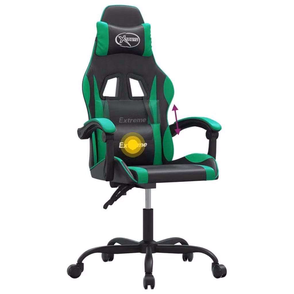 Sedia da Gaming Girevole Nera e Verde in Pelle finta