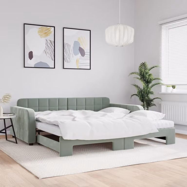 Divano Letto Estraibile vidaXL in Velluto Grigio con Materasso 100x200 cm