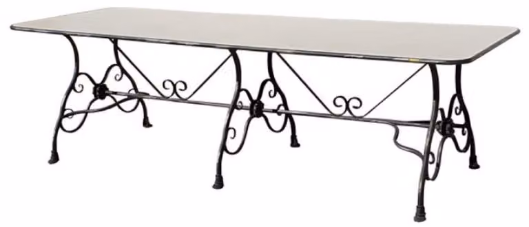 Casa Padrino Tavolo da pranzo da giardino in stile liberty crema antico / marrone antico 250 x 90 x H. 75 cm - Tavolo da giardino nostalgico in ferro battuto - Mobili da giardino liberty in ferro battuto - Mobili da giardino nostalgici