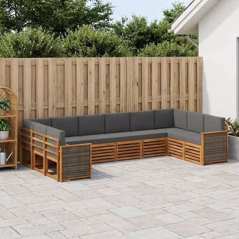 Set di divani da esterno vidaXL 7 pz in legno di acacia con cuscini, beige e antracite
